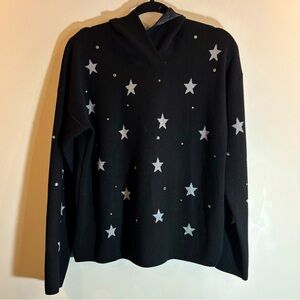 MARLED REUNITED CLOTHING Sz L Silver Stars Rhinestone Studded  Hooded Sweater